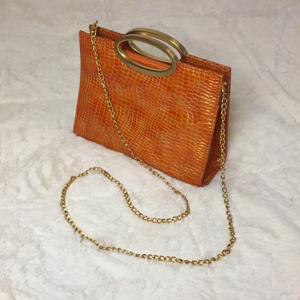 Bellini Orange Handbag with Gold Chain